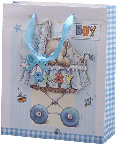 creative club 2pcs Premium Large Pop-Up Blue Baby Boy Thick Sturdy Paper Gift Bag 12.6 inch Gift Wrapping GB5-2 image 5