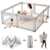Baby playpenfoldable portable playpen for babies and toddlers59x59play pen with zipper doorbaby play pen indoor outdoor baby fence play area collapsible play yard with travel baglight grey  urban country home decor