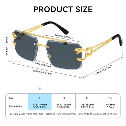 Rimless Sunglasses for Men Square Fashion Shades Tinted Lens Metal Frameless Rectangle Y2K Glasses UV4002