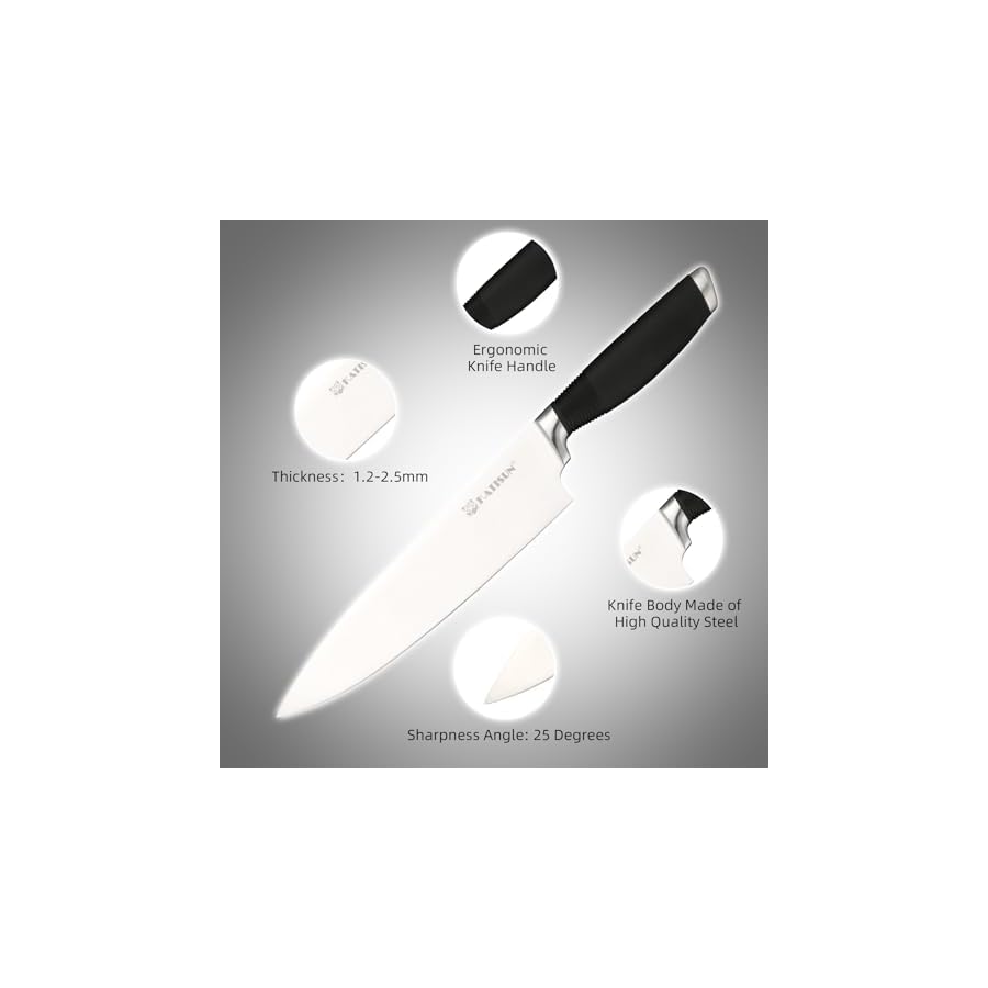 15-Piece Knife Set, German Steel, Durable and Dishwasher Safe, Ergonomic Handle Knife Block set with Built-in Sharpener for Chopping, Slicing, Dicing&Cutting Black