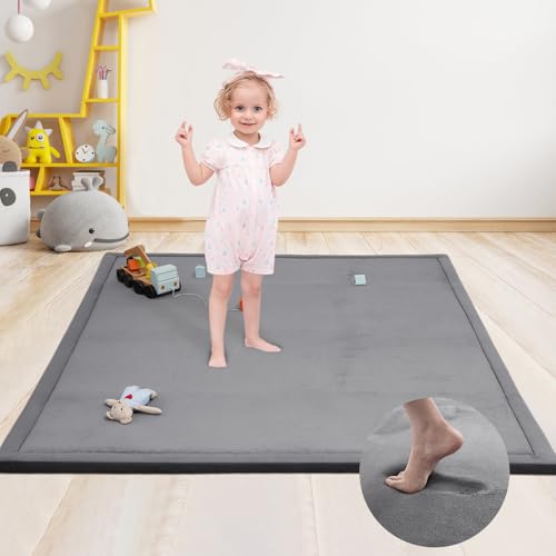 Image of ACOMOPACK Baby Floor Play Mat,1.3" Thick Memory Foam Baby Crawling Mat,Coral Velvet Playmat for Tummy Time,Non-Slip Nursery Mat for Toddlers,Infants, Kids(59"×79"×1.3",Dim Gray)