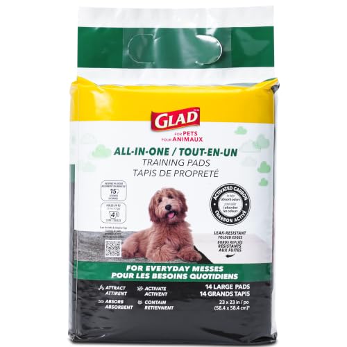 Glad for Pets Black Charcoal Puppy Pads 23x23 Inch 6-Layer Leak-Resistant Activated Carbon Odor Control Pheromone Attractant 14 Count