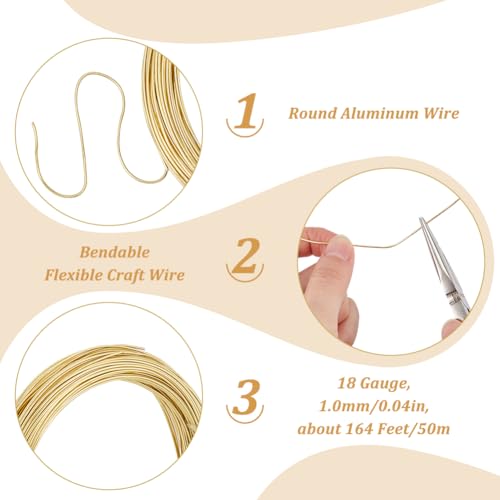SUNNYCLUE 50M Aluminum Wire 1mm Gold Crafting Wire 18 Gauge Aluminum Craft Wire Jewellery Wire Bendable Metal Craft Wire Bendable Metal Wire for Jewellery Making Wire Wrapping Beading Sculpting Floral - Image 2
