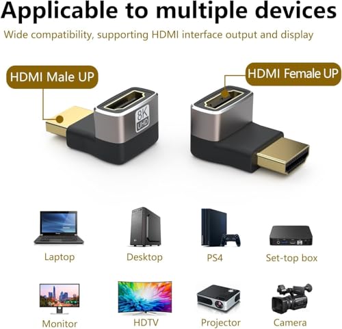 Image of Etzin HDMI Male to Female Adapter 8K 270 Degree Angle HDMI 2.1 Down 90 Degree Extension L-Shape Support 8K@60Hz /4K@120Hz HDR for TV Projector Laptop EPL-1407CC.