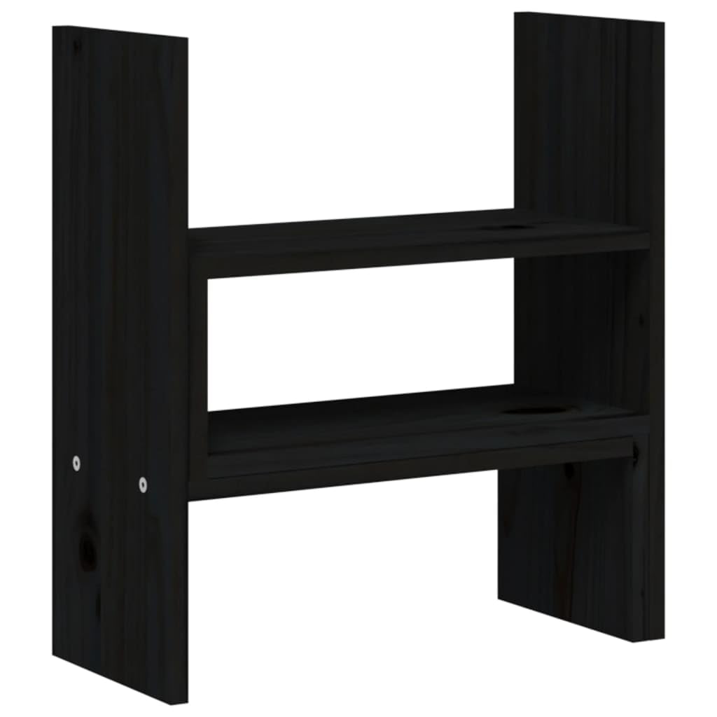 Support d'écran noir en pin massif réglable 39-72 x 17 x 43 cm avec espace de rangement pour clavier et support pour ordinateur portable, idéal pour le bureau, le bureau à domicile, les jeux