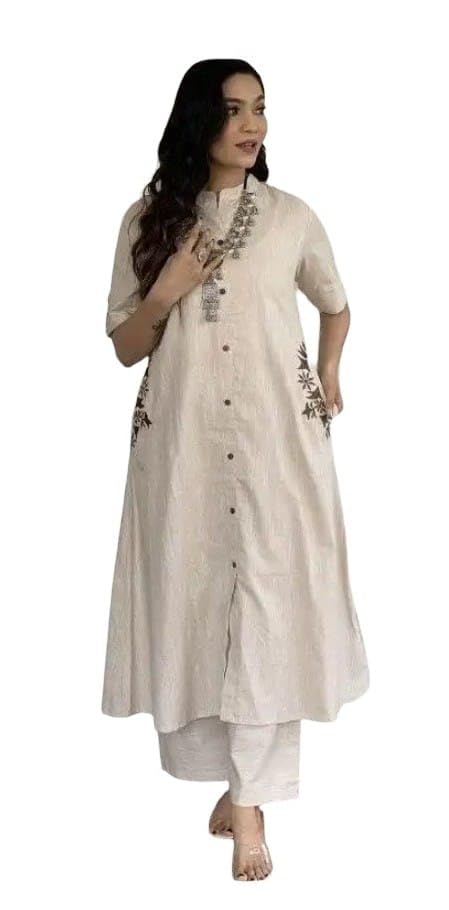 Women's Cotton Kurta Palazzo Set, Straight Long Kurti with Palazzo Pants, Ethnic Wear (XXL)