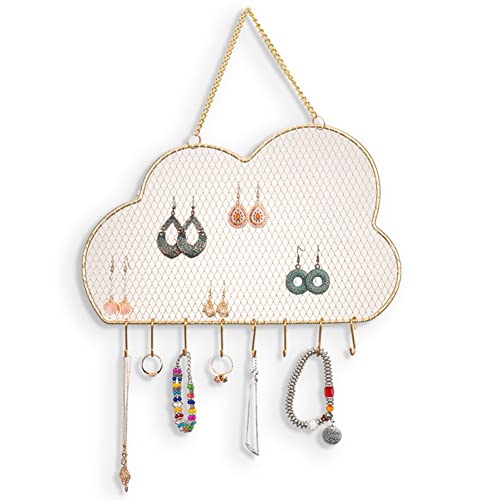 Wall Hanging Jewelry Rack Hanging Earring Rack Necklace Bracelet Decorative Mesh Storage Rack with Hook-Gold