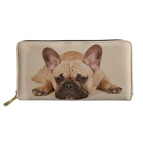 SEANATIVE Portafoglio da donna con cerniera in metallo, elegante borsa per cambio telefono, borsa per credito e supporto auto, Bulldog Francese, Taglia unica, Fermasoldi