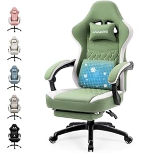 Dowinx Gaming Stuhl Stoff mit Taschenfederkissen, Massage Gaming Sessel mit Fußstütze, Ergonomischer PC Stuhl Gamer Stuhl Bürostuhl 150 kg belastbarkeit, Grün