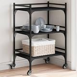 LoogCape Küchenwagen Schwarz 50x35x75,5 cm Holzwerkstoff mit Rollen, vielseitiger Beistellwagen für Küche, Wohnzimmer und Bad, platzsparender Organizer mit Ablage und Schublade