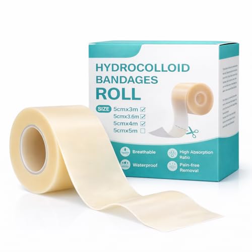 Apósito Hidrocoloide Rollo 5 cm x 3 m, Apósitos Impermeables Ultrafinos con Adhesión Extra Fuerte y Transpirables Hydrocolloid Roll Tape