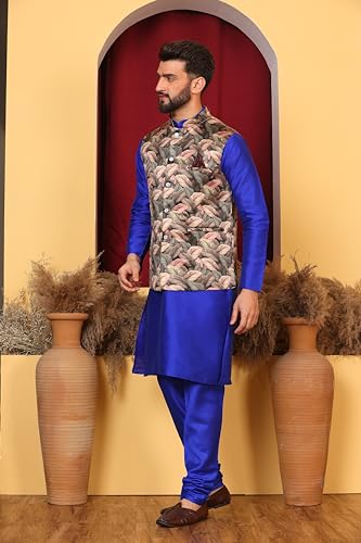 Image of Kurta With Churidar & Multicolor Nehru jacket Set