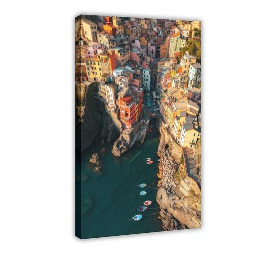 Affiches sur toile Cinque Terre Italie timbre de voyage impression image pour décoration murale salon