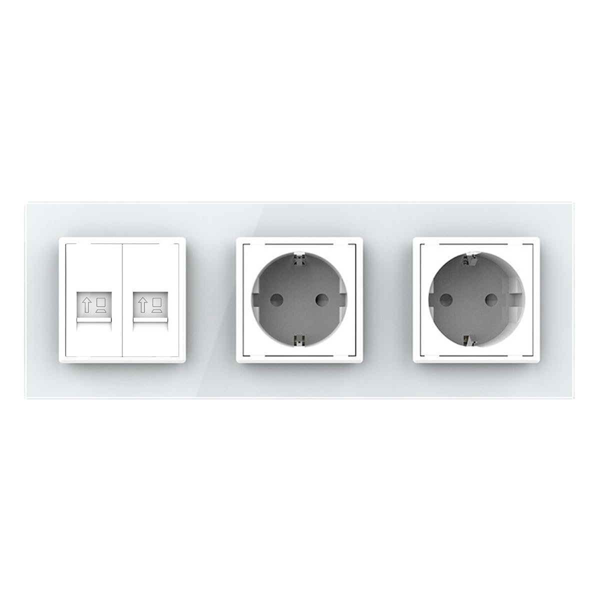 Livolo - Toma de corriente Schuko para empotrar, doble enchufe de pared + enchufe de red LAN Duplex RJ45, caja de datos Ethernet, incluye marco de cristal (blanco)