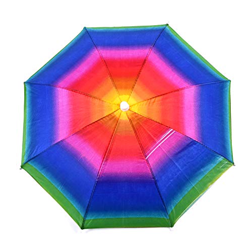 RUIYELE 1 Pack Rainbow Umbrella Hat Beach Umbrella Headband Adjustable Umbrella Hats for Adults Kids Women Men, Sun, Rain, Beach, Golf, Hiking