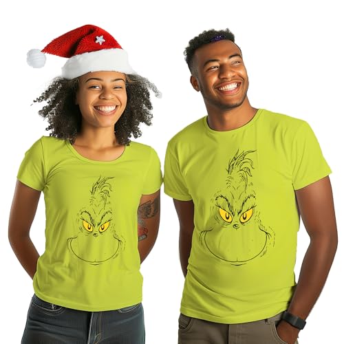 United Labels Grinch Unisex Green Crew Neck T-Shirt Short Sleeve for Men and Women Top Christmas, Green, M