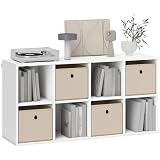 HOMCOM Estantería de 8 Cubos 4 Cajones Tela 105,9x30x53,7 cm Blanco y Beige