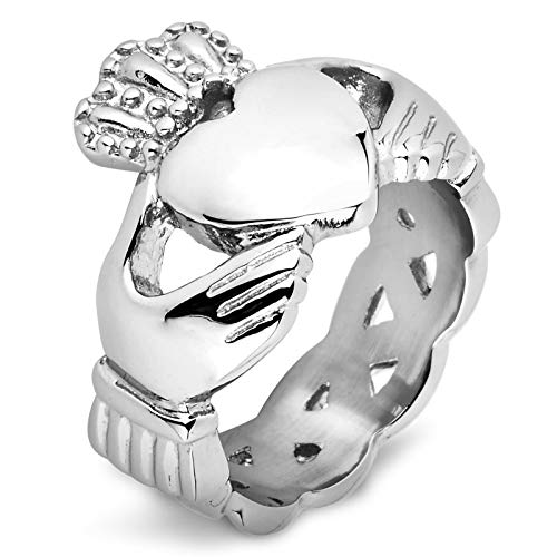 Stainless Steel Irish Claddagh with Celtic Knot Eternity Design Ring - Size 7.0
