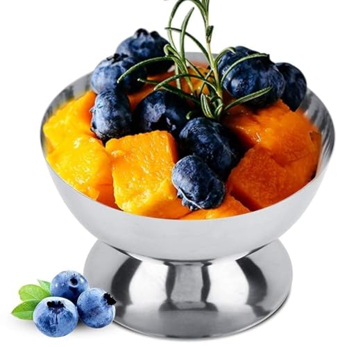 HERCHR Coupe à Glace, Coupes à Crème Glacée Métal, Coupes à Glace Acier Inoxydable, Bol à céréales, Coupes à Dessert pour Crème Glacée Salade Fruits Cocktail, 10,2cm