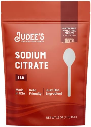 Judee’s Sodium Citrate 1 lb (16 oz) - 100% Non-GMO, Keto-Friendly - Gluten-Free and Nut-Free - Food Grade - Great for Molecular Gastronomy Cooking - Emulsifier for Cheese Sauce - Serves as Preservative
