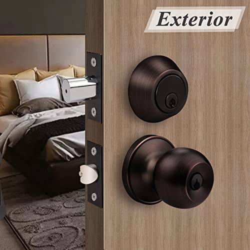 Probrico 6 Sets-Oil Rubbed Bronze Entry Door Knobs With Double Cylinder Deadbolts Combo Pack, Keyed Alike Handlesets For Front And Entrance Door, Interior And Exterior Door Hardware,Contractor Pack #TOP3