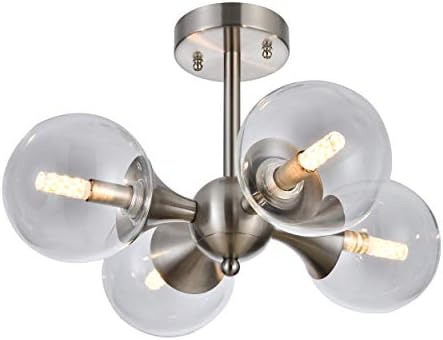 ENGELCH 4-Lights Chrome Sputnik Chandeliers, Modern Chandelier Ceiling Light Fixture, Pendant Light with Transparent Glass Shade for Hallway, Bedroom, Living Room, Dining Room