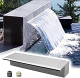 Wasserfall-Überlauf 70/68/50/48/36/30/24 Zoll – Breit durchströmter Wasserbrunnen für gewerbliche und Private Nutzung, langlebige Teichausstattung, stilvolle Wasserspiele (Silber, 105 cm/42