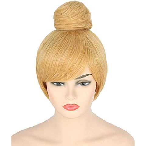 Topcosplay Women's Wig Short Straight with Bun Cosplay Costume Wig Party Hair Gold Blonde Cover