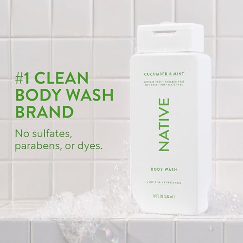 Image of Native Clean Body Wash, Gentle & pH-balanced for Sensitive Skin, 24-Hr Freshness for Women & Men, Vegan & Cruelty-Free, Free of Sulfates, Parabens & Phthalates, Cucumber & Mint, 18 fl oz