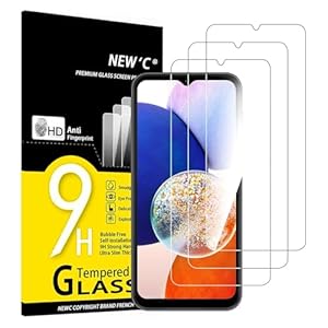 NEW'C 3 Stuks, Screenprotector voor Samsung Galaxy A14 5G/4G, M14 5G, Gehard Glass Schermbeschermer Film 0.33 mm ultra transparant, ultra resistent