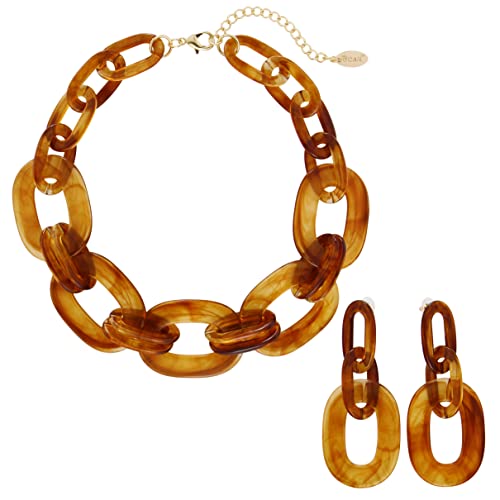 Bocar Acrylic Chunky Statement Necklace for Women Cube Link Chain Collar Necklace and Hoop Earrings Costome Jewelry Set