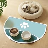 Tapis Gamelle Chien, 61 x 40,5 cm Tapis Gamelle Chat Antidérapants et Absorbant pour Gamelles en Caoutchouc, Demi-Lune Faciles à Nettoyer Pour Gamelles pour Animaux Qui Salissent (Bleu Sarcelle Foncé)