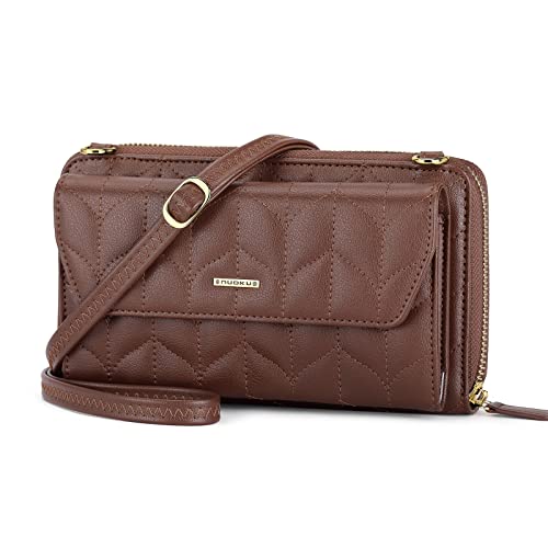 Image of nuoku RFID Blocking Wristlet Wallet for Women, Zip-Around Crossbody Clutch with 2 Removable Straps