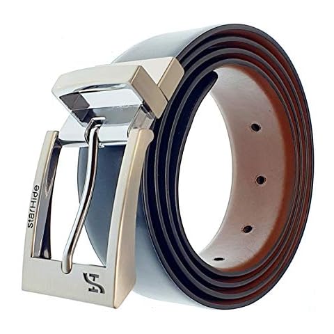 Starhide Mens Twist Reversible Black To Brown Leather Dress Belt 1.3" Wide With Removable Buckle Gift Box SB09 (Medium (34" - 36")) Cover