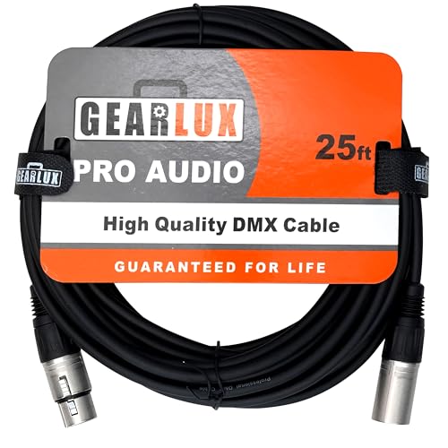 Gearlux DMX Cable, 3 Pin, Male to Female, 25 Feet - Single Pack