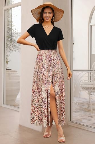 Image of Newshows Women's 2026 Lightweight Summer Wedding Guest Beach Vacation Casual V Neck Split Flowy Maxi Dress