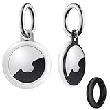 Stouchi AirTag ケース 航空級アルミ合金フレーム×耐衝撃TPU airタグ キーホルダー 保護エアタグケース Appleロゴ可視・強化キーリング構造 AirTag専用保護カバー 軽量 傷防止・落下防止・紛失防止 鍵/バッグ/財布/ペット用 2枚セット（シルバー、グレー）