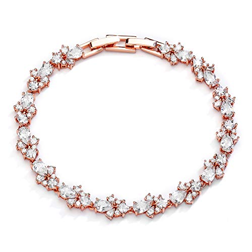 Mariell Rose Gold Wedding Bridal Cz Crystal Tennis Bracelet, Jewelry For Women, 7" Plus 1/2" Extender #TOP16