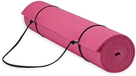 Gaiam Essentials Premium Yoga Mat with Yoga Mat Carrier Sling, Pink, 72 InchL x 24 InchW x 1/4 Inch Thick