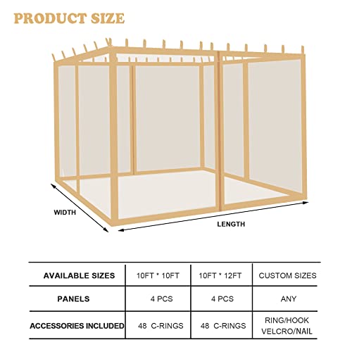 Coverify Gazebo Netting 10X10Ft, Universal Replacement Mosquito Netting For Gazebo, Outdoor Pergola Mosquito Netting, 4-Panel Patio Screen Walls With Zipper (Mosquito Netting Only, Brown) #TOP2