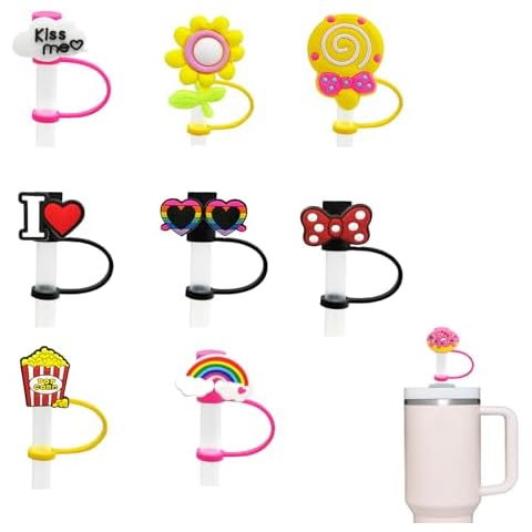 Straw Caps for Stanley Cups -9pc Straw Cover for Stanley - 1/3in Diameter Cute Straw Topper for Girls- Dust-Proof Silicone Straw Tips/Lids for Reusable Straw (Compatible with Stanley -9pack) Cover