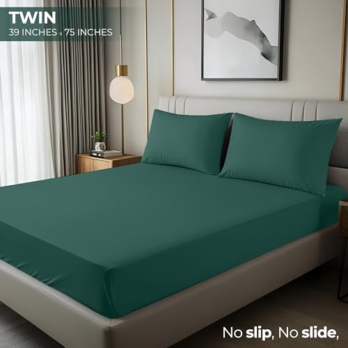 Image of Utopia Bedding Twin Fitted Sheet - Bottom Sheet - Deep Pocket - Soft Microfiber - Shrinkage and Fade Resistant-Easy Care -1 Fitted Sheet Only (Emerald)