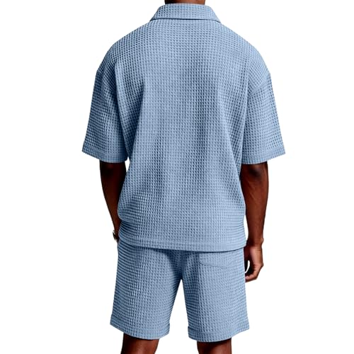 Ensemble polo et short texturé gaufrette homme col rabat zip