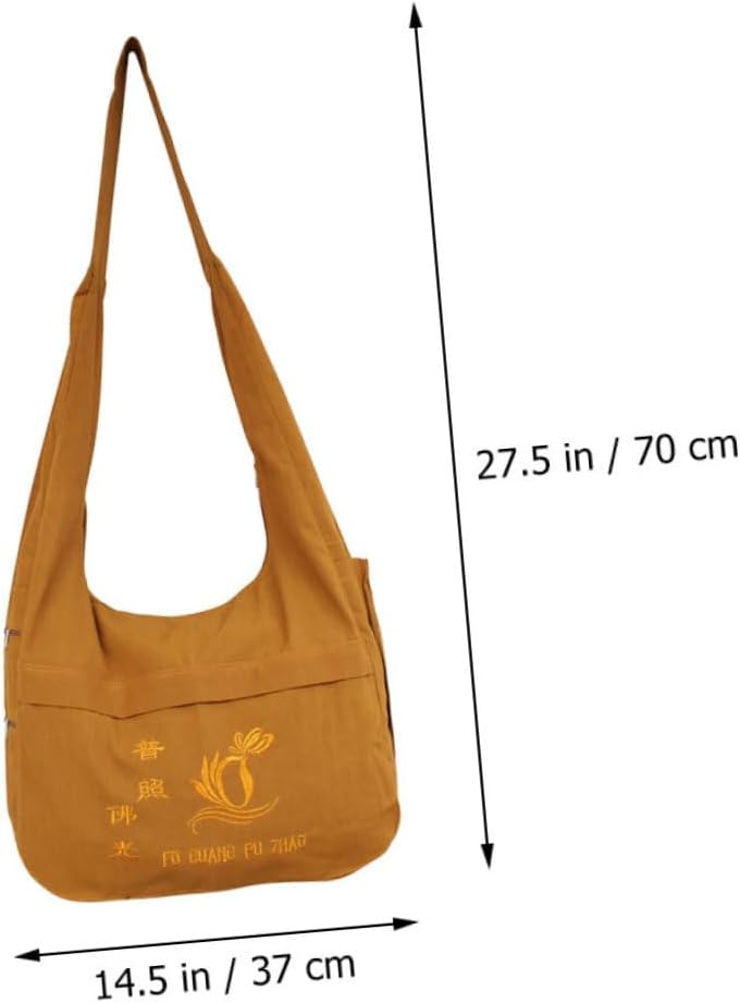 OUNONA Large Capacity Cotton Canvas Buddhist Sling Bag for Pilgrimage Ethnic Style Monk Backpack for Scriptures and Accessories