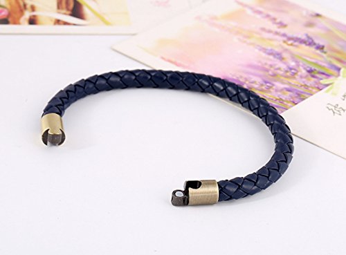 More Fun Navy Blue Woven Braided Leather Bracelet With Magnetic Lock Clasp #TOP1