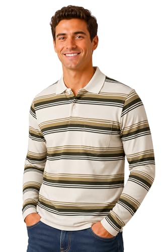 Image of SANE ORIGINALS Full Sleeves Polo T-Shirt for Men with Pocket || Stripe Collar and Pocket T-Shirt for Men Long Sleeves