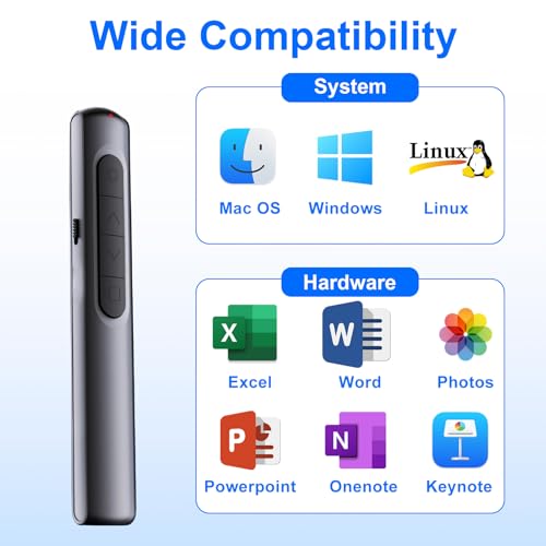 2 in 1 Presenter, Wireless Presenter, Kabellos pointer für präsentationen mit Hyperlink und Volumen Kontrolle, Presenter mit Laserpointer, Powerpoint Presenter für Window/Linux/PowerPoint