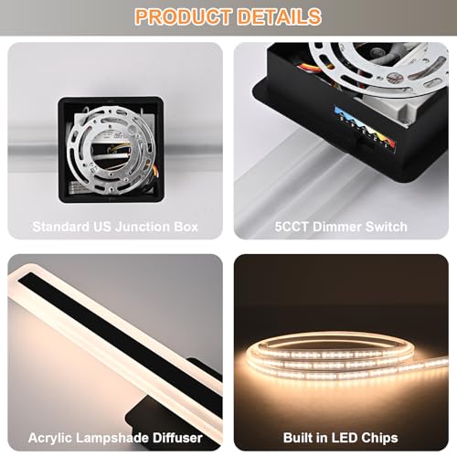 Image of 15.7 Inch Black Vanity Light for Bathroom Light Fixtures, 20W 5CCT Dimmable LED Vanity Lights Bar 2700K-5500K, Modern LED Bath Lights Wall Sconces for Bathroom Mirror Cabinets Bedroom