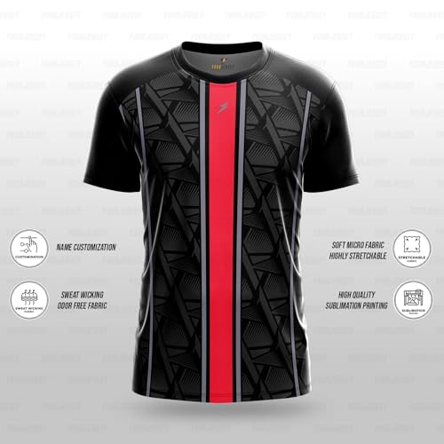 Image of YOURJERSEY Custom Sports Jersey for Men Personalised Cricket /Football /Badminton T-Shirt Customise Name, Dry-Fit Fabric Sizes 2Y-4XL Custom T-Shirt