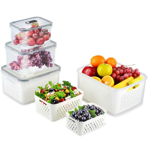 USENG Lot de 4 Boîte Rangement Frigo,4,15L 3,15L 1,7L 0,8L Récipients de Conservation des Aliments avec Couvercles et Panier D'égouttage,Récipient Organisateur de Réfrigérateur Fruits Légumes Salade